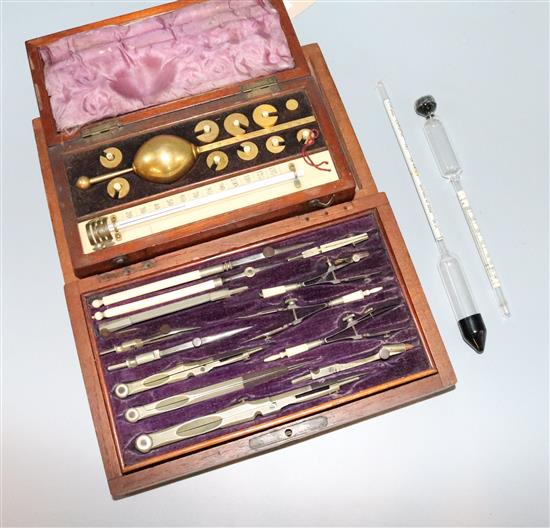 Brass Sikes Hydrometer by Bate, London, cased, another by Loftus  and two glass hydrometers in cardboard tubes (4)